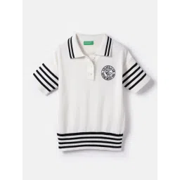 United Colors Of Benetton Girls White Cotton Regular Fit Striped T-Shirt-picture-34