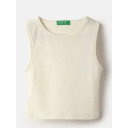 United Colors of Benetton Girls White Regular Fit Round Neck Ribbed Tank Top-picture-12