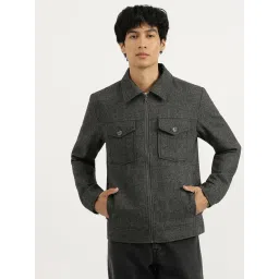 United Colors of Benetton Grey Regular Fit Spread Collar Herringbone Jacket-picture-23