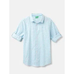 United Colors of Benetton Kids Blue Cotton Checkered Shirts-picture-48