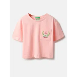 United Colors of Benetton Kids Pink Embroidery Cotton Regular Fit T-Shirt-picture-37