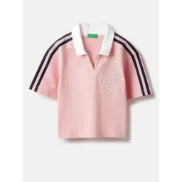 United Colors of Benetton Kids Pink Embroidery Cotton Regular Fit T-Shirt-picture-29