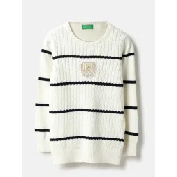 United Colors of Benetton Kids White Striped Cotton Regular Fit T-Shirt-picture-44