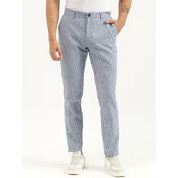 United Colors of Benetton Men Striped Relaxed Fit Cotton Linen Mid-Rise Trousers-picture-14