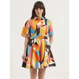 United Colors Of Benetton Multicoloured Cotton Regular Fit Abstract Dress-picture-27