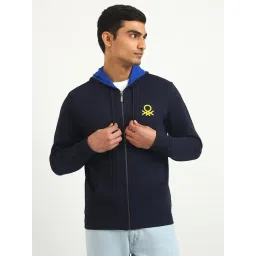 United Colors of Benetton Navy Slim Fit Hooded Sweatshirt-picture-48