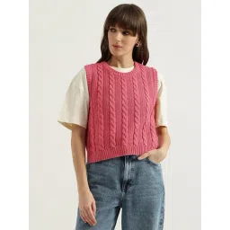 United Colors Of Benetton Pink Pure Cotton Regular Fit Texture Sweater-picture-38