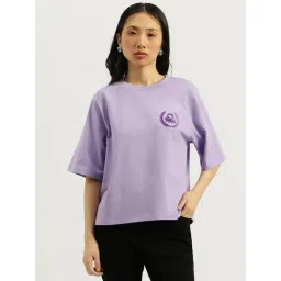 United Colors Of Benetton Purple Pure Cotton Solid T-Shirt-picture-32