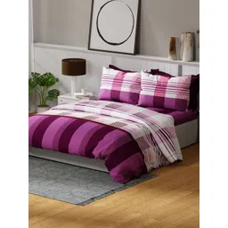 United Colors of Benetton Rainbow Purple Pure Cotton 144 TC King Bedsheet & 2 Pillow Cover-picture-22