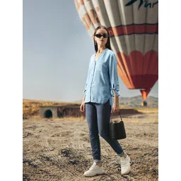 United Colors of Benetton Women Blue Roll-Up Sleeves Shirt Style Top-picture-30