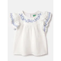 United Colors of Benetton Women Floral Embroidered Flutter Sleeve Cotton Top-picture-35