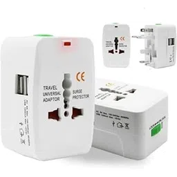 Universal Travel Adapter with Surge Protector, Dual USB Ports, International Power Socket, White-picture-10