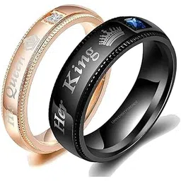 university trendz Black & Gold His Queen Her King Stainless Steel Couple Promise Rings For Men And Women - Size 7-picture-19