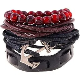 university trendz Brown, Red Multiple Layers Leather, Rope Chain and Charms Bracelet for Men & Boys(Pack of 4)(Brown & Red)-picture-30