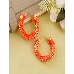 UNIVERSITY TRENDZ Gold-Plated Beaded Floral Hoop Earrings-picture-16