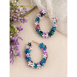 UNIVERSITY TRENDZ Gold-Plated Floral Hoop Earrings-picture-15