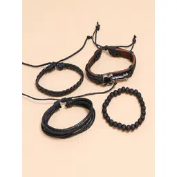 UNIVERSITY TRENDZ Men Set of 4 Beaded Leather Multistrand Bracelets-picture-25