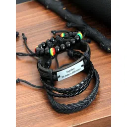 UNIVERSITY TRENDZ Men Set Of 4 Leather Artificial Beaded Wraparound Bracelet-picture-20