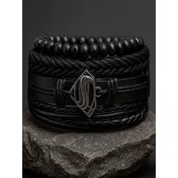 UNIVERSITY TRENDZ Men Set Of 4 Leather Artificial Beaded Wraparound Bracelet-picture-21