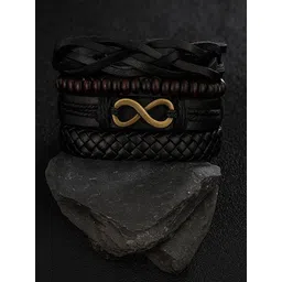 UNIVERSITY TRENDZ Men Set Of 4 Leather Artificial Beaded Wraparound Bracelet-picture-23