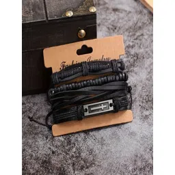 UNIVERSITY TRENDZ Men Set Of 4 Leather Wraparound Bracelet-picture-19