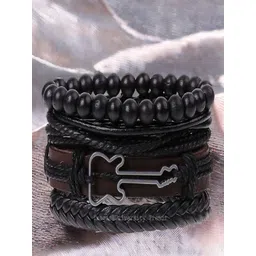 UNIVERSITY TRENDZ Men Silver-Plated Beaded Leather Multistrand Bracelet-picture-21