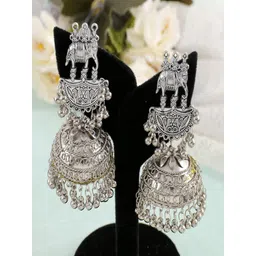 UNIVERSITY TRENDZ Oxidized Silver Plated Dome Shaped Banjara Jhumkas-picture-40