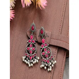 UNIVERSITY TRENDZ Silver-Plated Crystal-Studded Classic Drop Earrings-picture-34