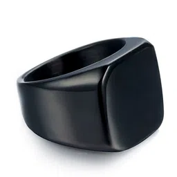 university trendz Square Shaped Ring Black Color Stainless Steel Black Silver Plated Ring-picture-11