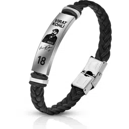 university trendz Stainless Steel, Leather Silver Coated Bracelet-picture-11