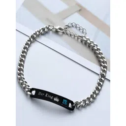 UNIVERSITY TRENDZ Unisex 2 Silver-Toned & Black Silver-Plated Link Bracelet-picture-36