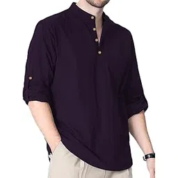 univibe Cotton Blend Solid Casual Slim Fit Mandarin/Chinese Collor Short Kurta for Men (KRTBTN38)-picture-17