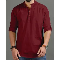 univibe Men Solid Cotton Blend Straight Kurta-picture-14
