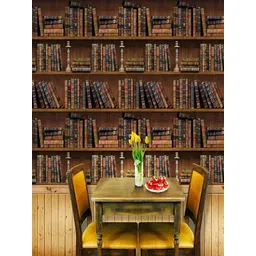 Univocean Brown 3D Library Book Shelf Self Adhesive Wallpaper-picture-23