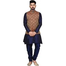 unm Uri and MacKenzie Men's Navy Blue kurta pyjama set for men with jacket-picture-11