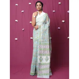 Unnati Silks Blue Floral Print Saree With Unstitched Blouse-picture-28