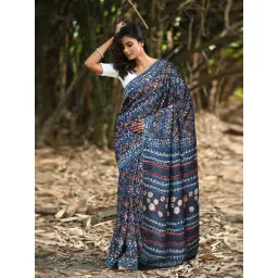 Unnati Silks Blue Printed Saree With Unstitched Blouse-picture-15