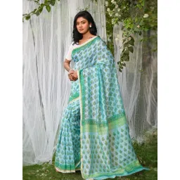 Unnati Silks Blue Printed Saree With Unstitched Blouse-picture-19