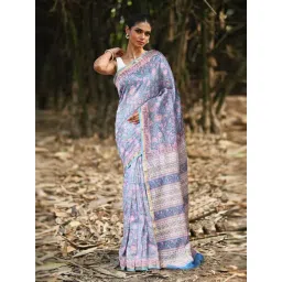 Unnati Silks Blue Printed Saree With Unstitched Blouse-picture-46