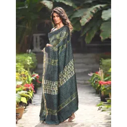 Unnati Silks Blue Printed Saree With Unstitched Blouse-picture-13