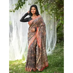 Unnati Silks Blue Printed Saree With Unstitched Blouse-picture-19