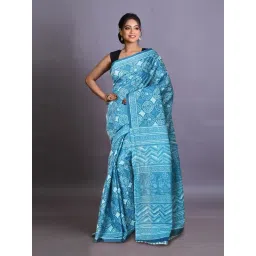 Unnati Silks Blue Printed Saree With Unstitched Blouse image 1