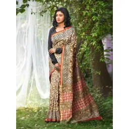 Unnati Silks Cream Printed Saree With Unstitched Blouse-picture-42