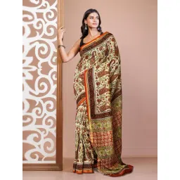 Unnati Silks Cream Printed Saree With Unstitched Blouse-picture-12