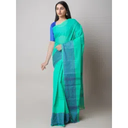 Unnati Silks Green Cotton Woven Saree With Unstitched Blouse-picture-15