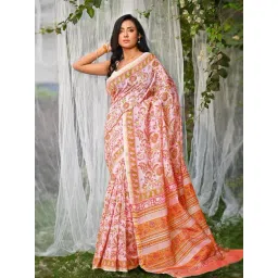 Unnati Silks Pink Printed Saree With Unstitched Blouse-picture-13