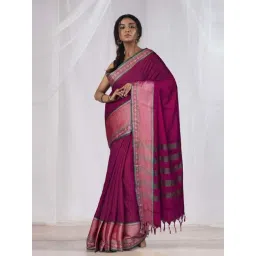 Unnati Silks Purple Cotton Woven Saree With Unstitched Blouse-picture-23