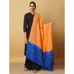 Unnati Silks Women Orange & Blue Printed Pure Cotton Shibori Dupatta image 1