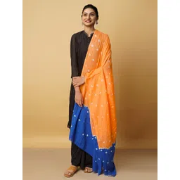 Unnati Silks Women Orange & Blue Printed Pure Cotton Shibori Dupatta image 2
