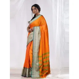 Unnati Silks Yellow & Green Cotton Woven Saree With Unstitched Blouse-picture-13
